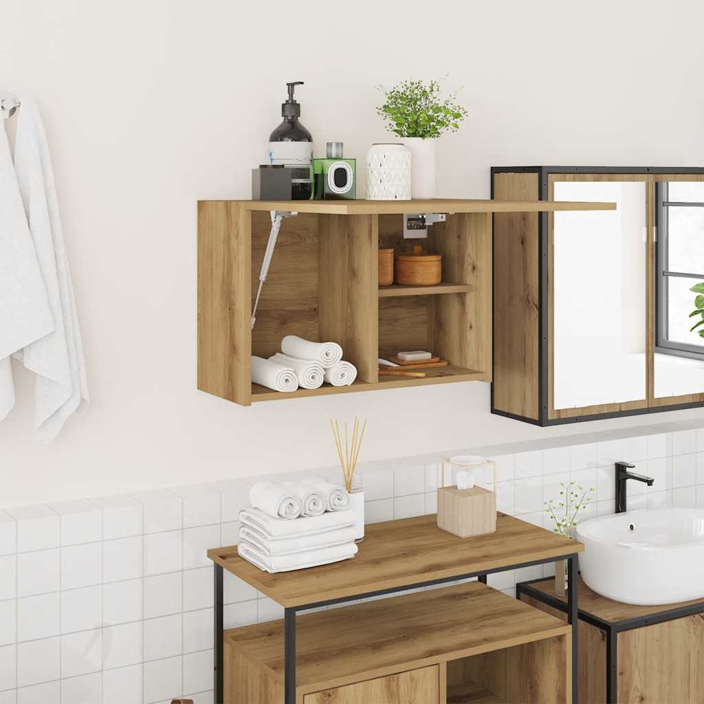 Badkamerwandkast 60x25x40 cm bewerkt hout artisanaal eikenkleur is nu te koop bij PeponiXL, paradijselijk wonen!