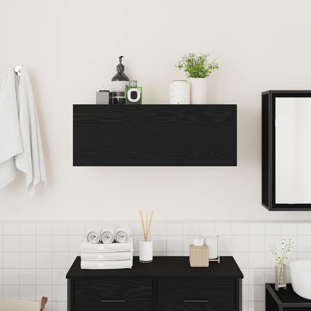 Badkamerwandkast 80x25x30 cm bewerkt hout zwart is nu te koop bij PeponiXL, paradijselijk wonen!