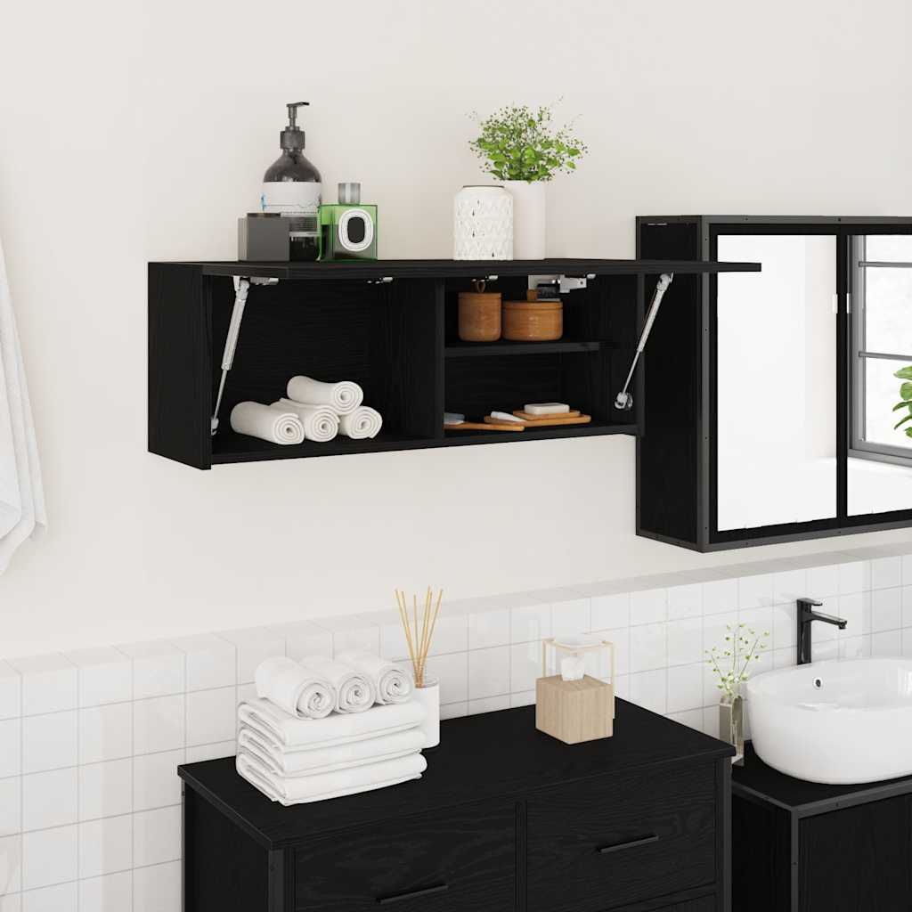Badkamerwandkast 80x25x30 cm bewerkt hout zwart is nu te koop bij PeponiXL, paradijselijk wonen!