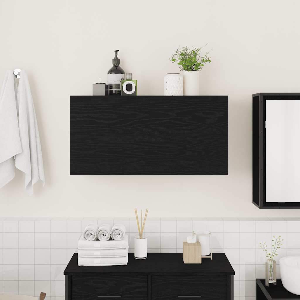 Badkamerwandkast 80x25x40 cm bewerkt hout zwart is nu te koop bij PeponiXL, paradijselijk wonen!