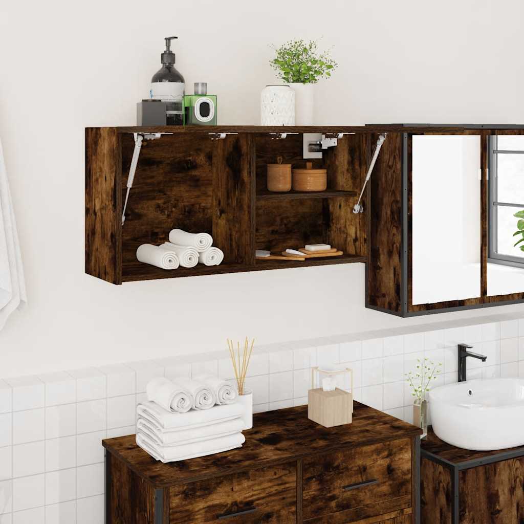 Badkamerwandkast 80x25x40 cm bewerkt hout gerookt eikenkleurig is nu te koop bij PeponiXL, paradijselijk wonen!