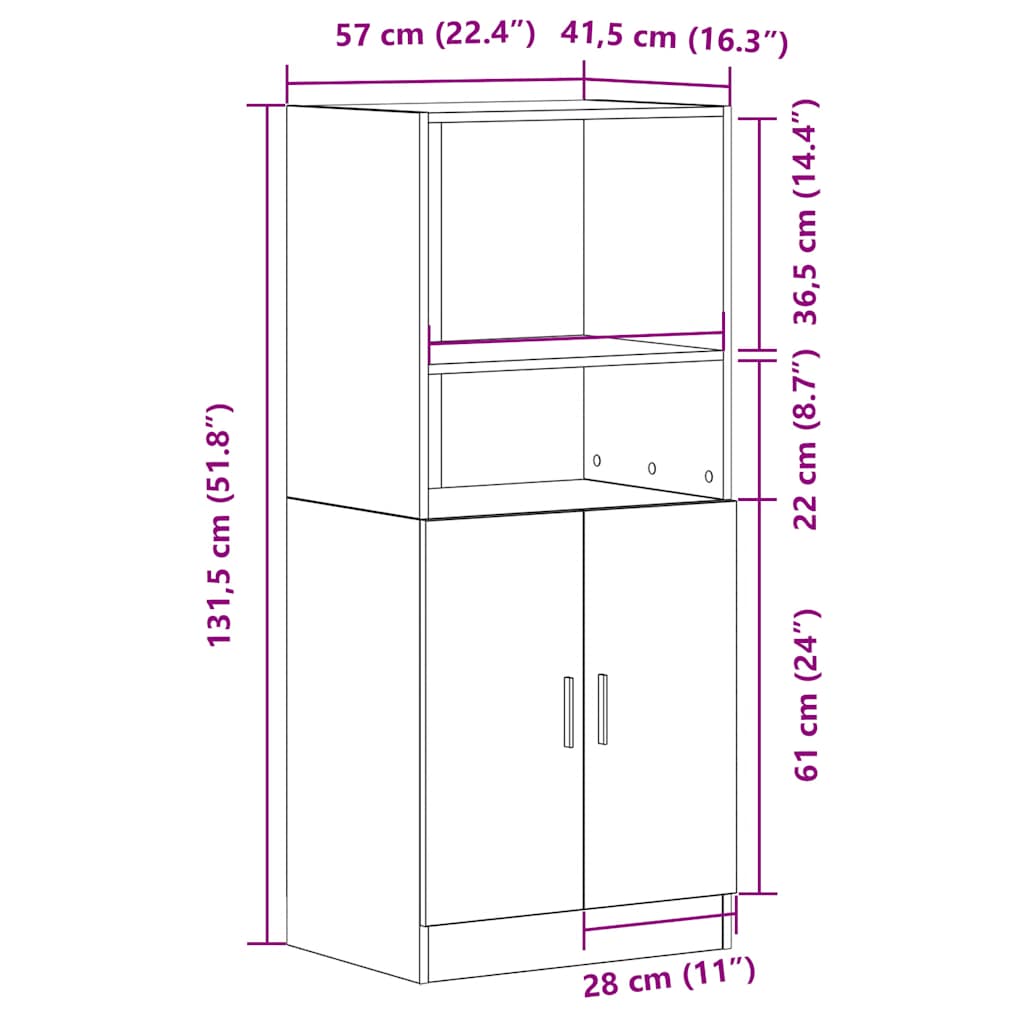 Keukenkast 57x41,5x131,5 cm bewerkt hout oud houtkleurig is nu te koop bij PeponiXL, paradijselijk wonen!