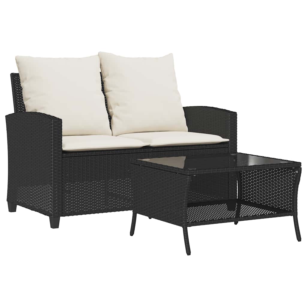 Tuinbank 2-zits met kussens & tafel poly rattan zwart is nu te koop bij PeponiXL, paradijselijk wonen!