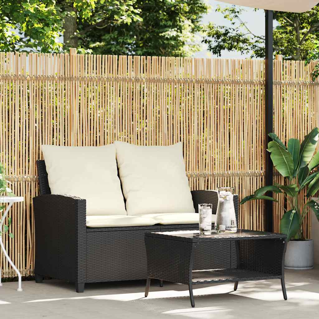 Tuinbank 2-zits met kussens & tafel poly rattan zwart is nu te koop bij PeponiXL, paradijselijk wonen!