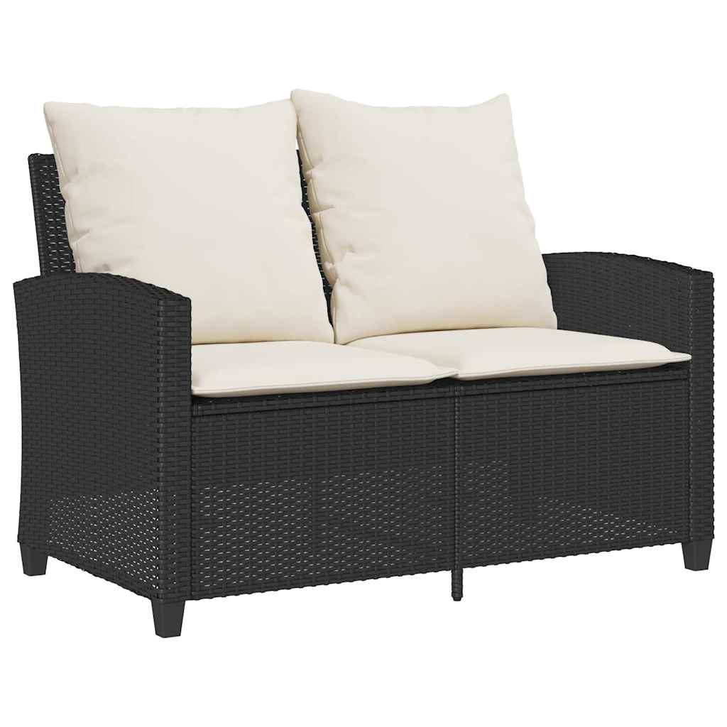 Tuinbank 2-zits met kussens & tafel poly rattan zwart is nu te koop bij PeponiXL, paradijselijk wonen!