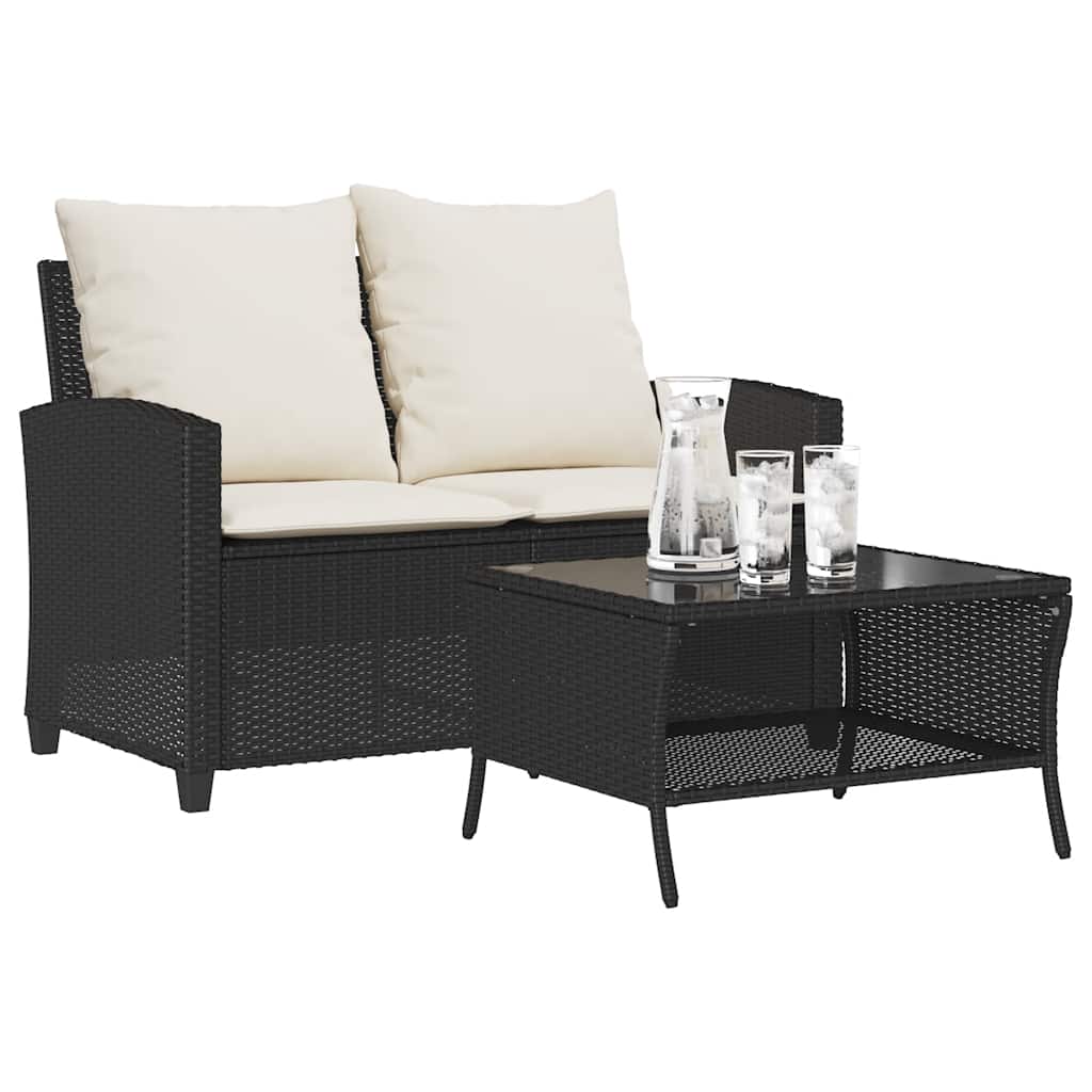 Tuinbank 2-zits met kussens & tafel poly rattan zwart is nu te koop bij PeponiXL, paradijselijk wonen!