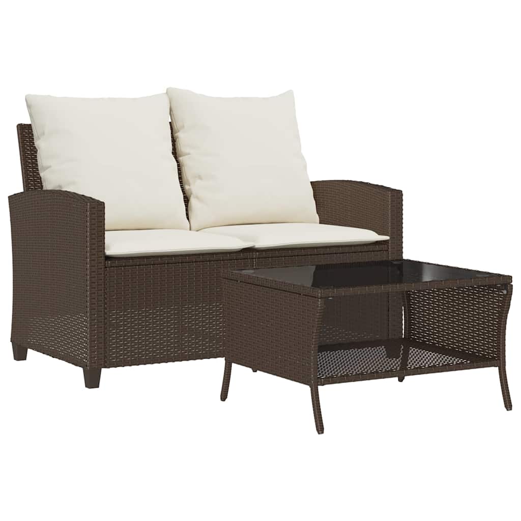 Tuinbank 2-zits met kussens & tafel poly rattan bruin is nu te koop bij PeponiXL, paradijselijk wonen!