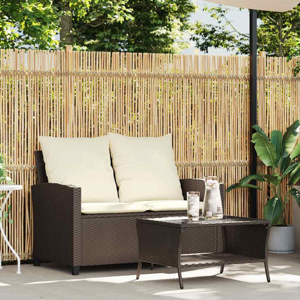 Tuinbank 2-zits met kussens & tafel poly rattan bruin is nu te koop bij PeponiXL, paradijselijk wonen!