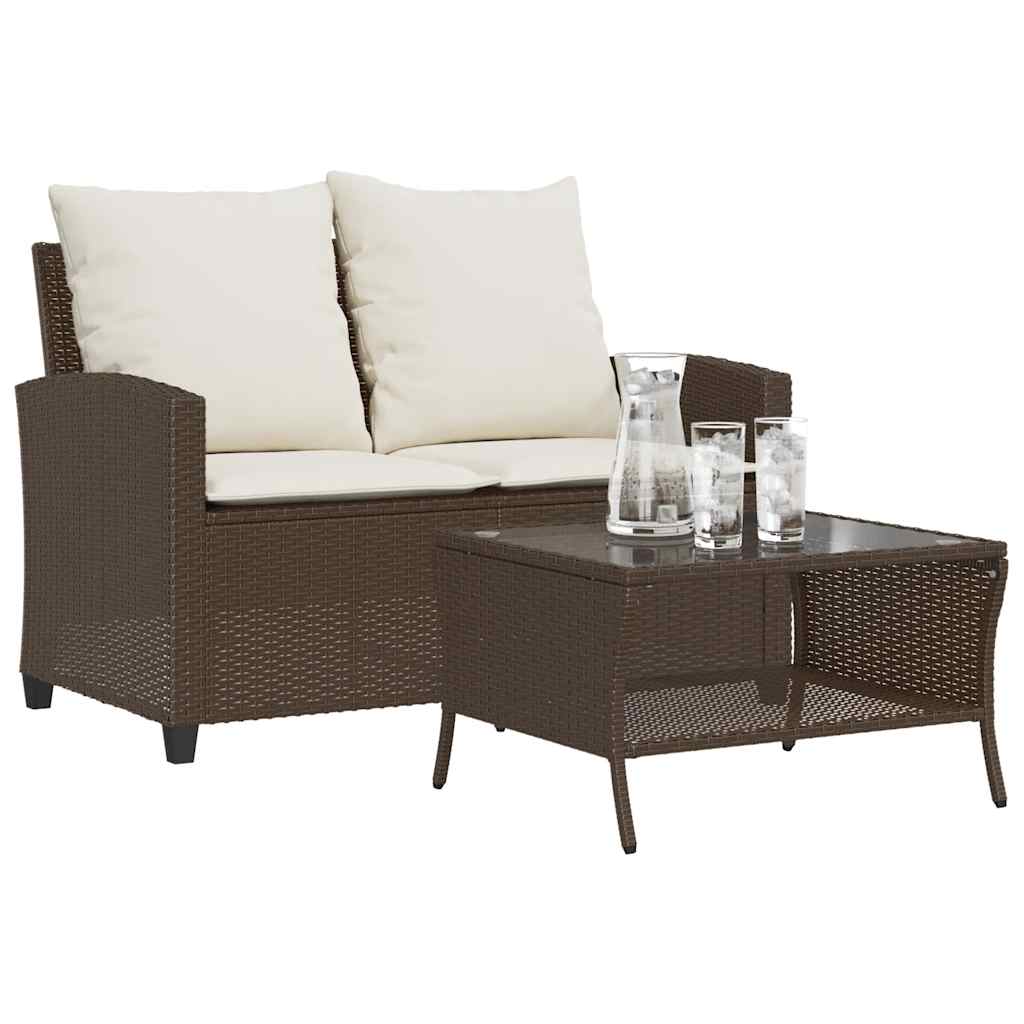 Tuinbank 2-zits met kussens & tafel poly rattan bruin is nu te koop bij PeponiXL, paradijselijk wonen!