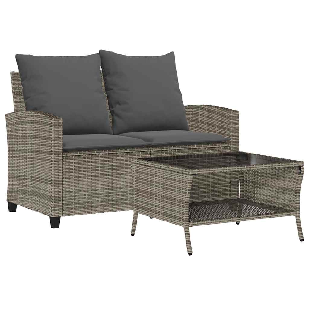 Tuinbank 2-zits met kussens & tafel poly rattan grijs is nu te koop bij PeponiXL, paradijselijk wonen!