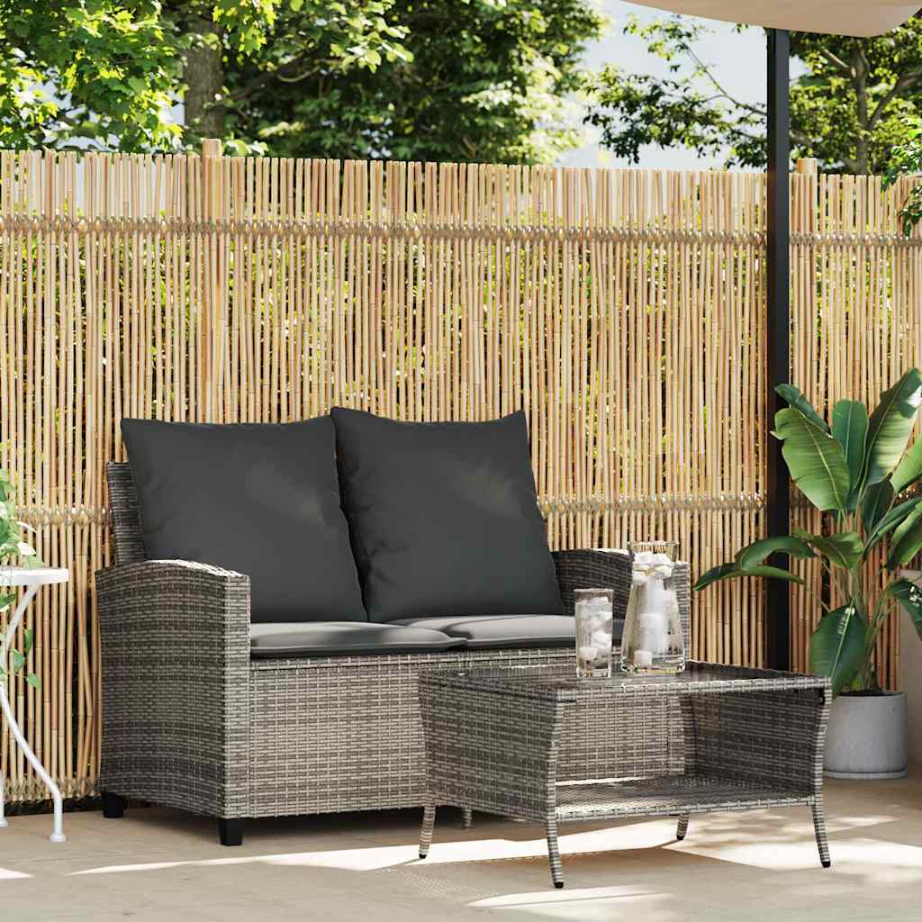 Tuinbank 2-zits met kussens & tafel poly rattan grijs is nu te koop bij PeponiXL, paradijselijk wonen!