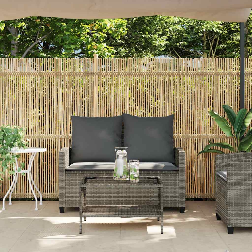 Tuinbank 2-zits met kussens & tafel poly rattan grijs is nu te koop bij PeponiXL, paradijselijk wonen!