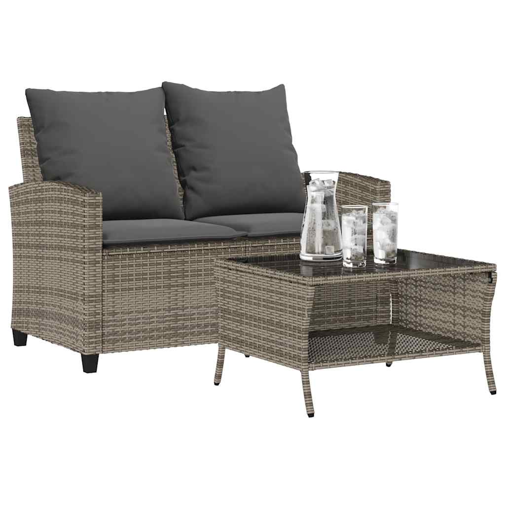 Tuinbank 2-zits met kussens & tafel poly rattan grijs is nu te koop bij PeponiXL, paradijselijk wonen!