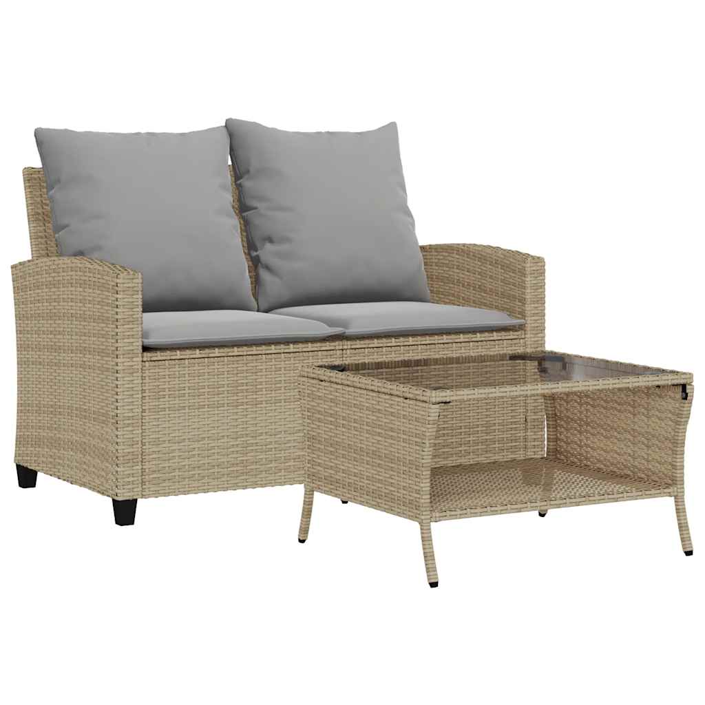 Tuinbank 2-zits met kussens & tafel poly rattan beige is nu te koop bij PeponiXL, paradijselijk wonen!