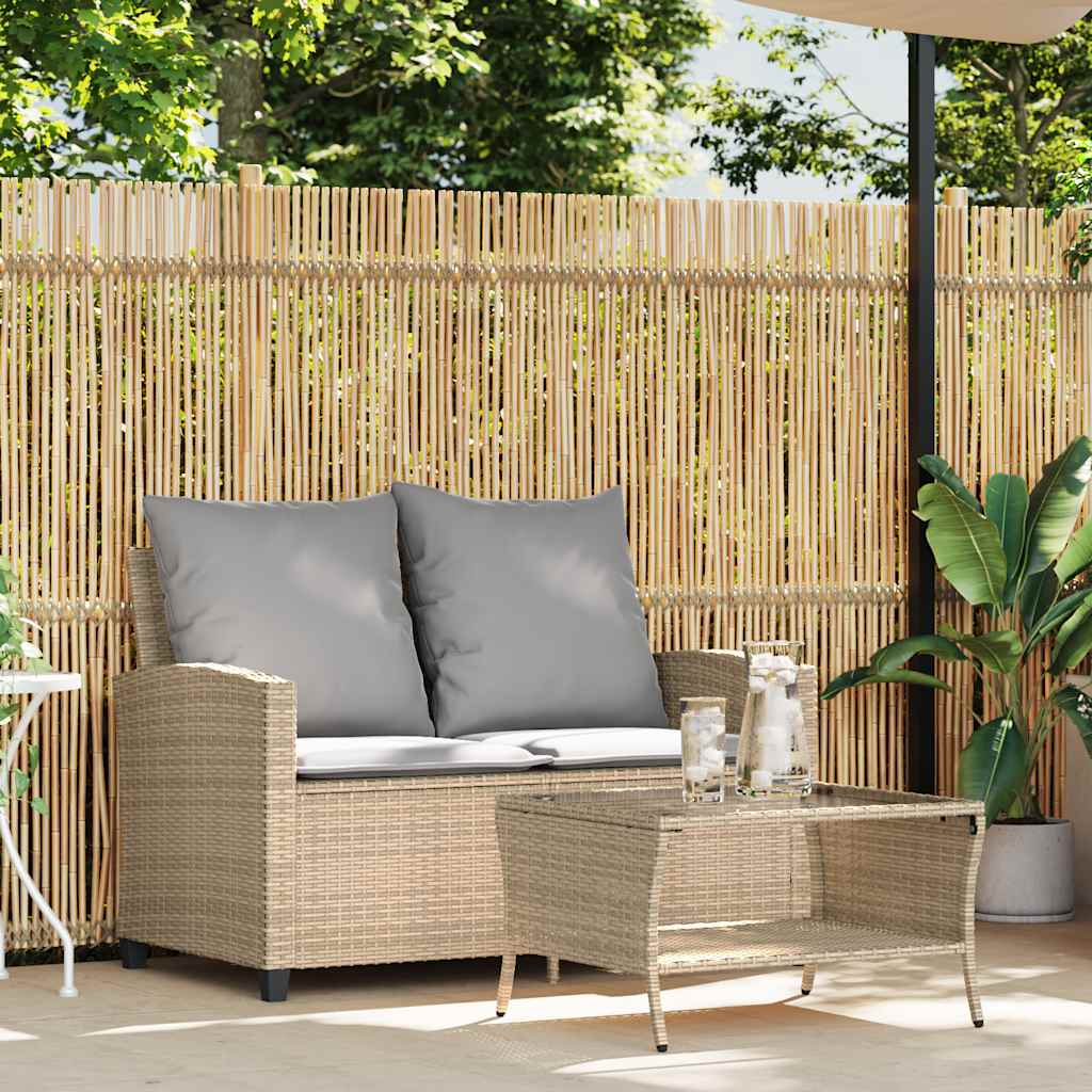 Tuinbank 2-zits met kussens & tafel poly rattan beige is nu te koop bij PeponiXL, paradijselijk wonen!