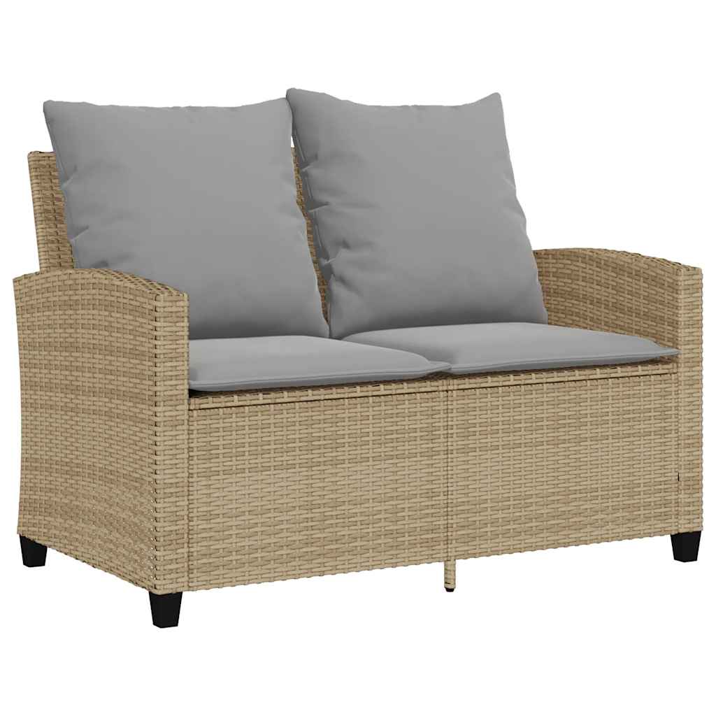 Tuinbank 2-zits met kussens & tafel poly rattan beige is nu te koop bij PeponiXL, paradijselijk wonen!