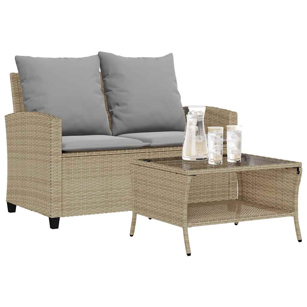 Tuinbank 2-zits met kussens & tafel poly rattan beige is nu te koop bij PeponiXL, paradijselijk wonen!