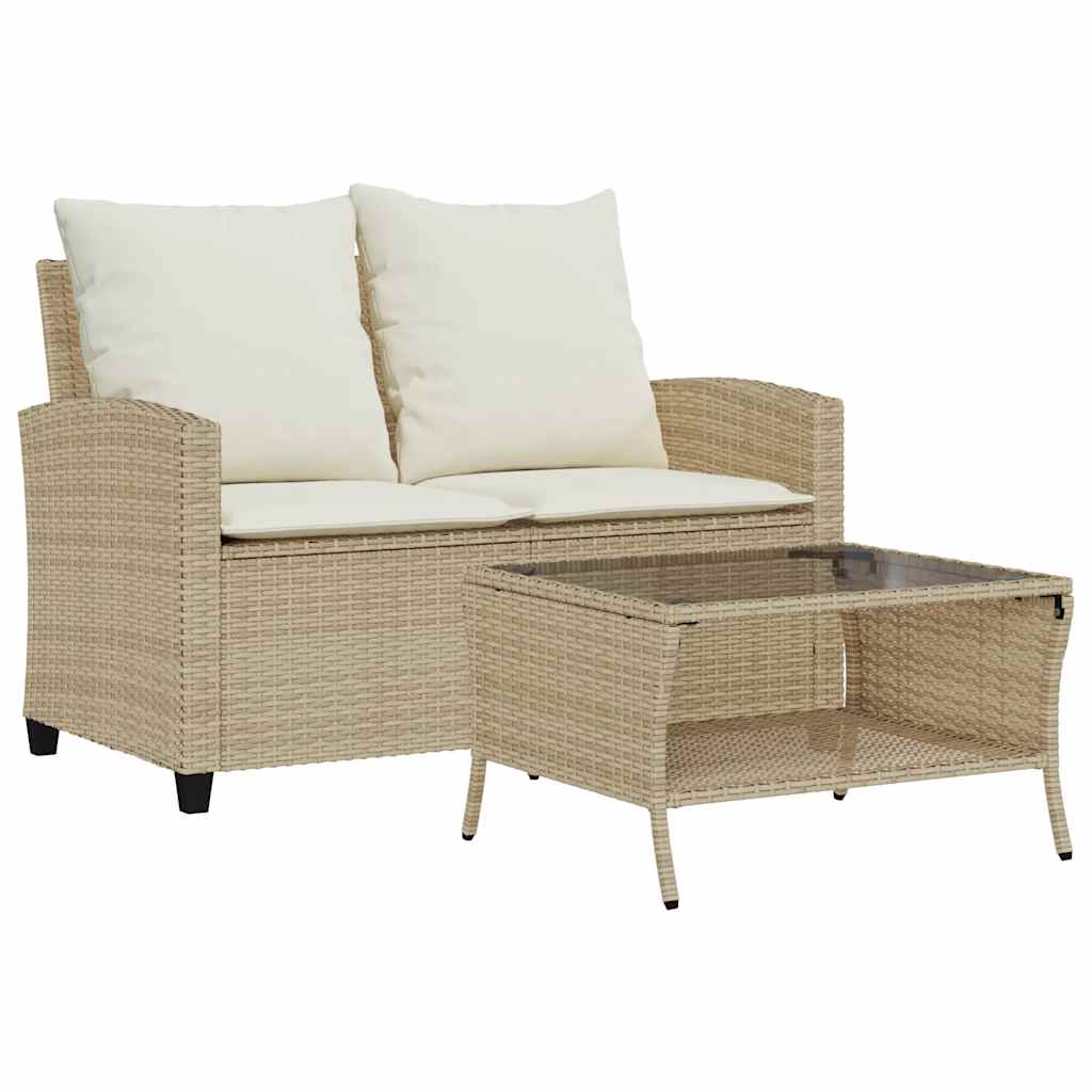 Tuinbank 2-zits met kussens & tafel poly rattan beige is nu te koop bij PeponiXL, paradijselijk wonen!