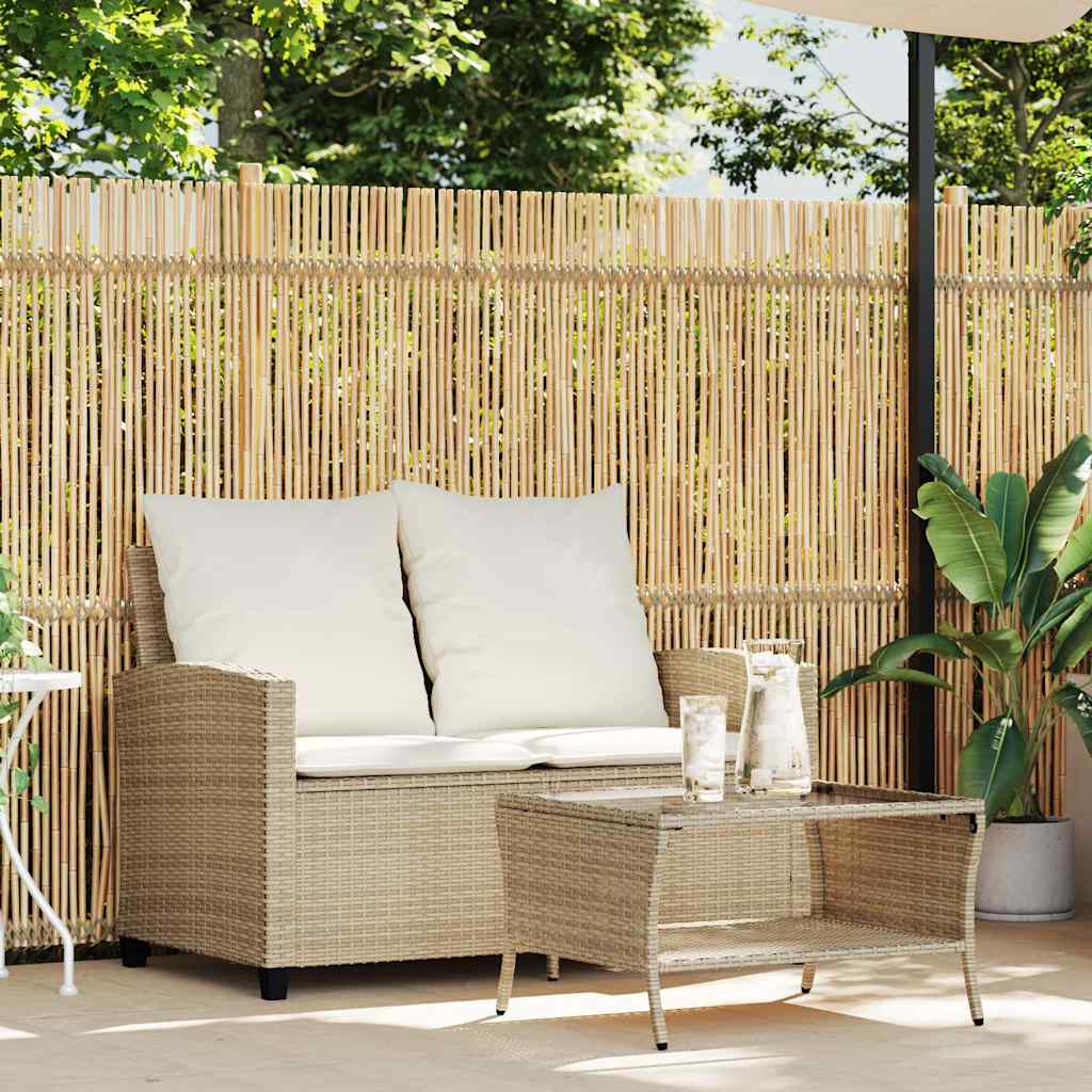 Tuinbank 2-zits met kussens & tafel poly rattan beige is nu te koop bij PeponiXL, paradijselijk wonen!