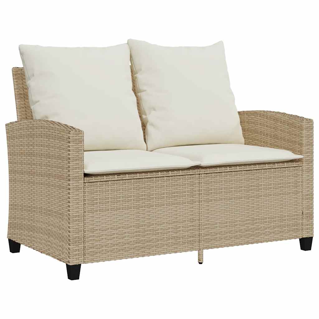 Tuinbank 2-zits met kussens & tafel poly rattan beige is nu te koop bij PeponiXL, paradijselijk wonen!