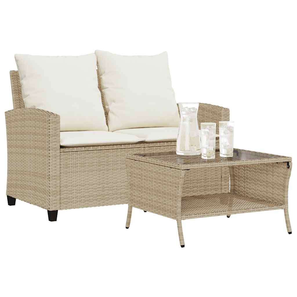 Tuinbank 2-zits met kussens & tafel poly rattan beige is nu te koop bij PeponiXL, paradijselijk wonen!