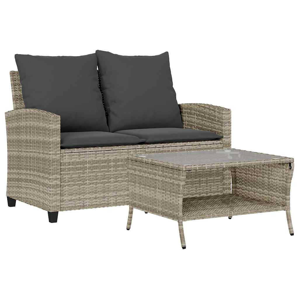 Tuinbank 2-zits met kussens & tafel poly rattan lichtgrijs is nu te koop bij PeponiXL, paradijselijk wonen!