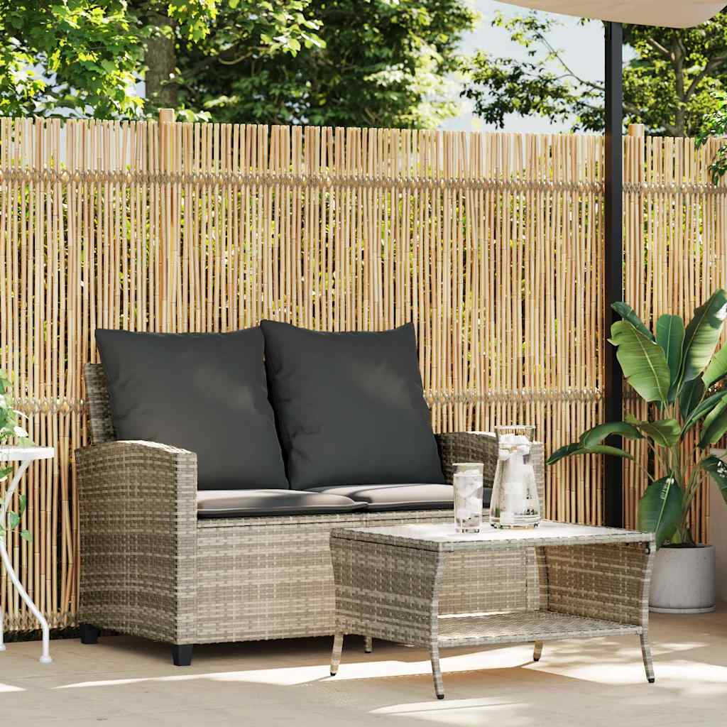 Tuinbank 2-zits met kussens & tafel poly rattan lichtgrijs is nu te koop bij PeponiXL, paradijselijk wonen!