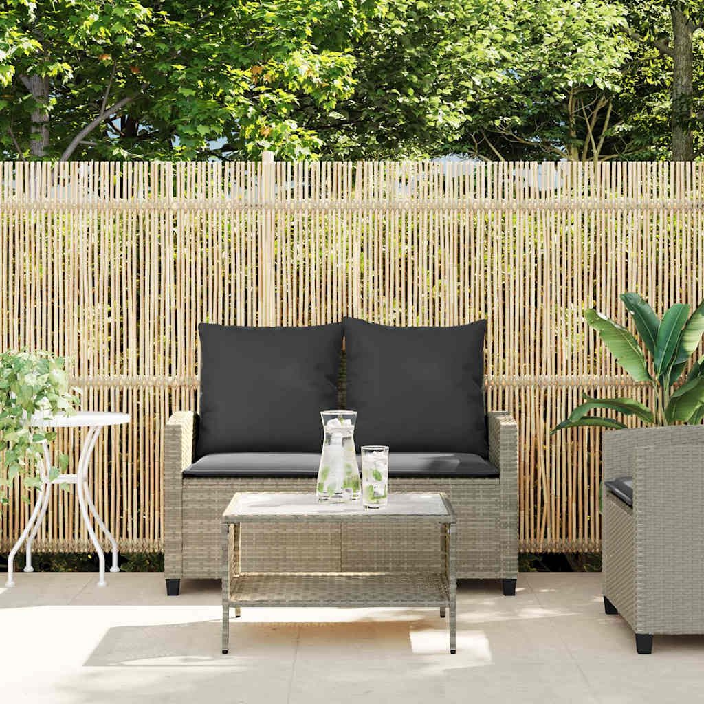 Tuinbank 2-zits met kussens & tafel poly rattan lichtgrijs is nu te koop bij PeponiXL, paradijselijk wonen!