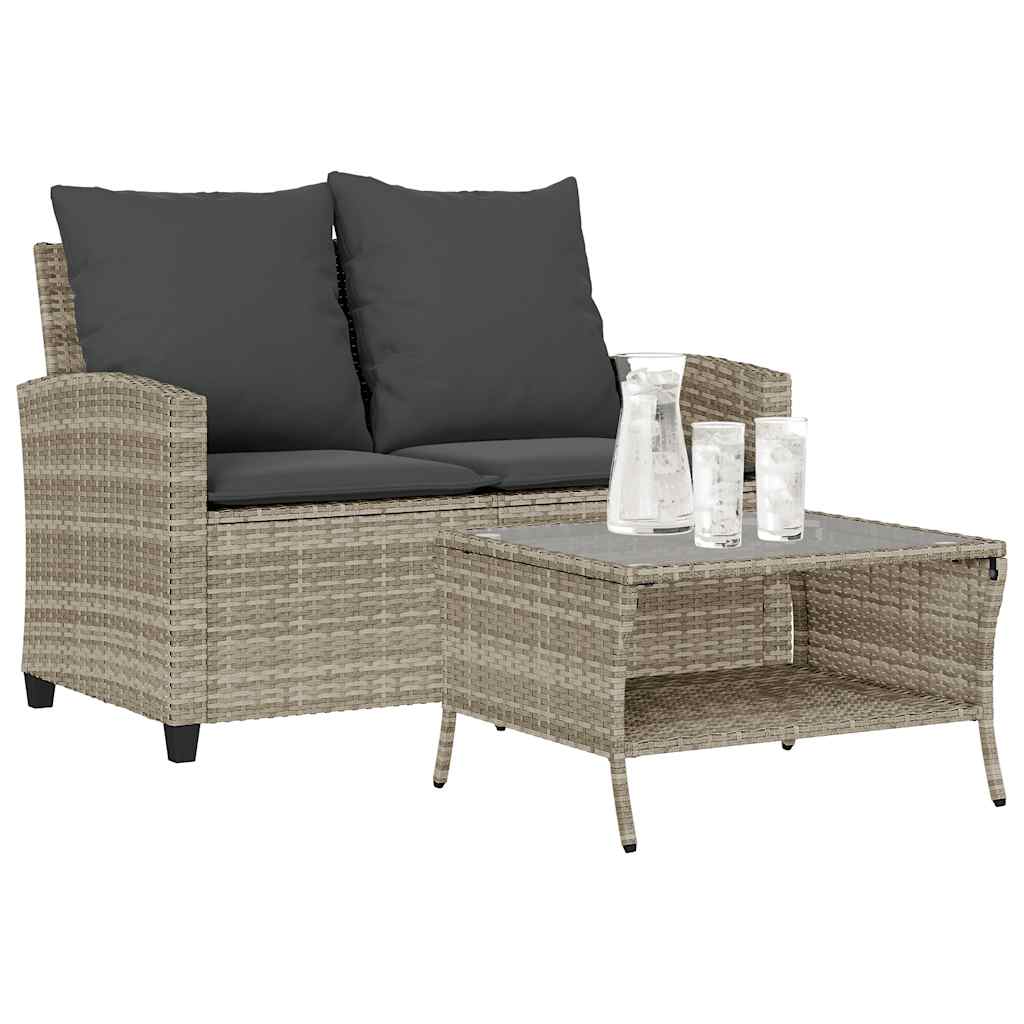 Tuinbank 2-zits met kussens & tafel poly rattan lichtgrijs is nu te koop bij PeponiXL, paradijselijk wonen!