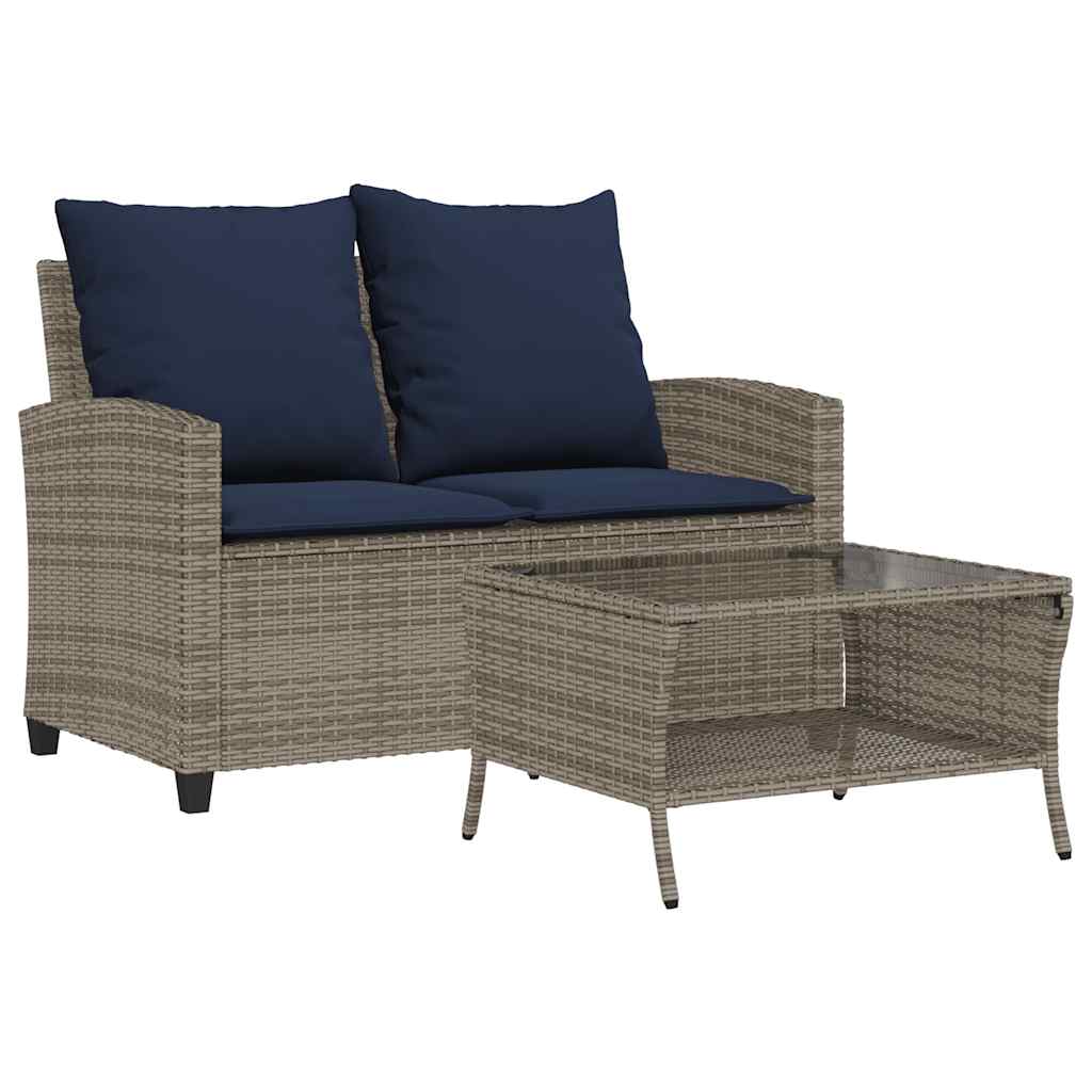 Tuinbank 2-zits met kussens & tafel poly rattan grijs is nu te koop bij PeponiXL, paradijselijk wonen!