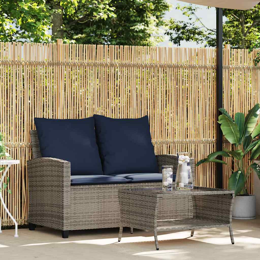 Tuinbank 2-zits met kussens & tafel poly rattan grijs is nu te koop bij PeponiXL, paradijselijk wonen!