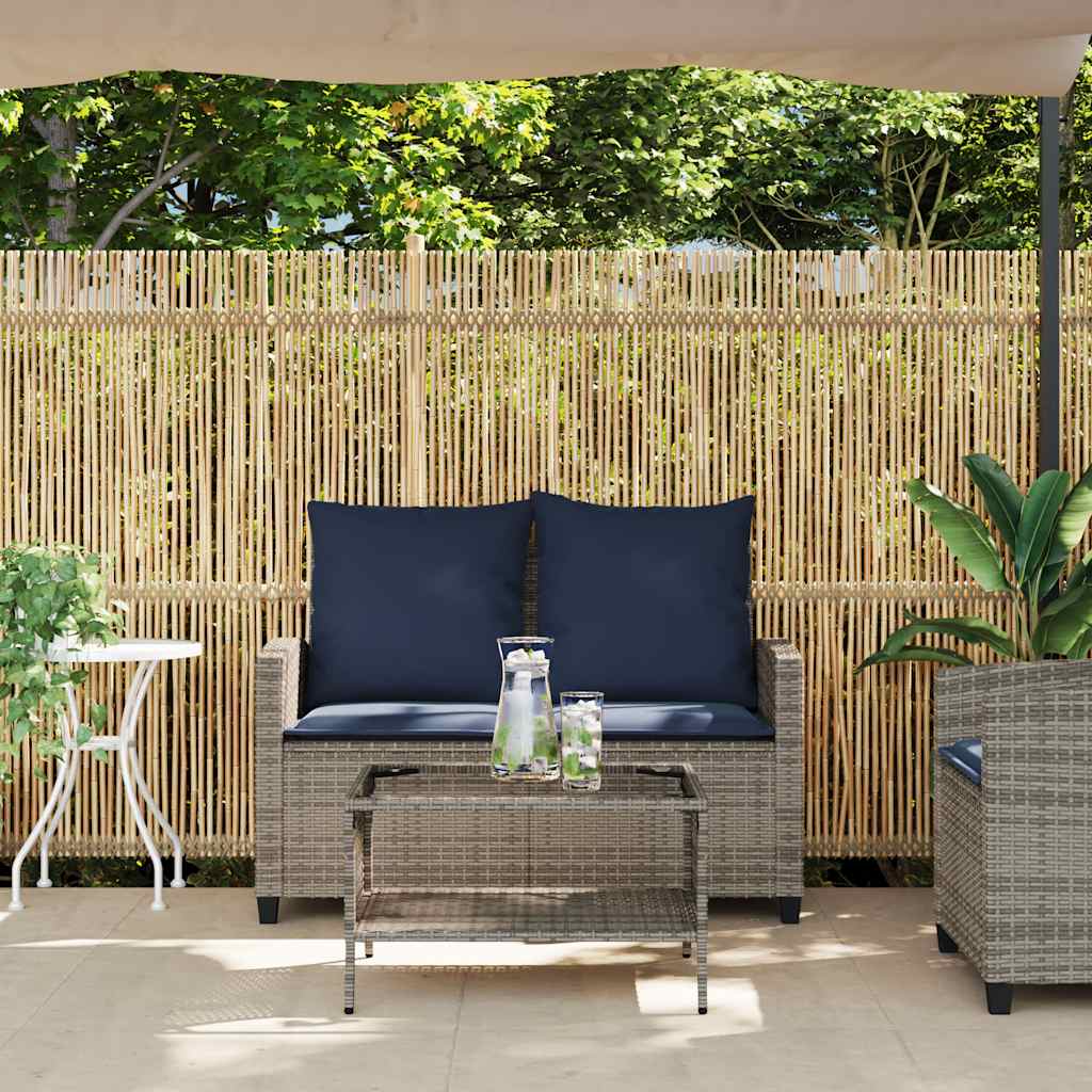 Tuinbank 2-zits met kussens & tafel poly rattan grijs is nu te koop bij PeponiXL, paradijselijk wonen!