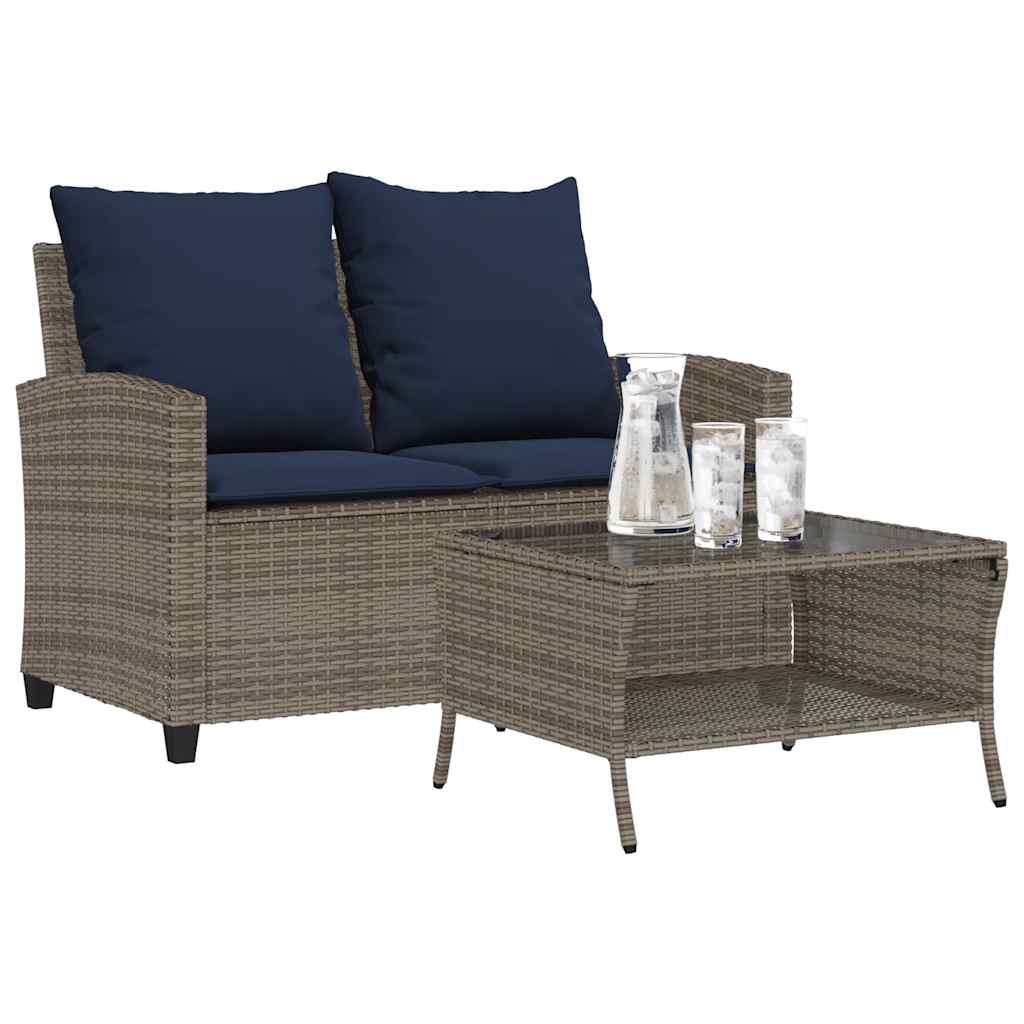 Tuinbank 2-zits met kussens & tafel poly rattan grijs is nu te koop bij PeponiXL, paradijselijk wonen!