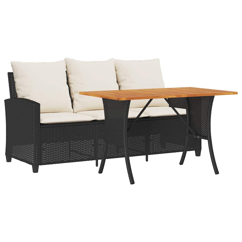 Tuinbank 3-zits met kussens & tafel poly rattan zwart is nu te koop bij PeponiXL, paradijselijk wonen!