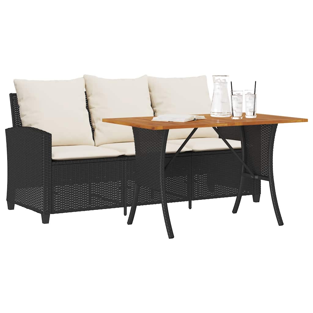 Tuinbank 3-zits met kussens & tafel poly rattan zwart is nu te koop bij PeponiXL, paradijselijk wonen!