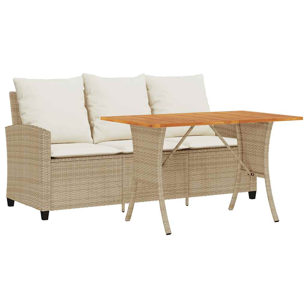 Tuinbank 3-zits met kussens & tafel poly rattan beige is nu te koop bij PeponiXL, paradijselijk wonen!
