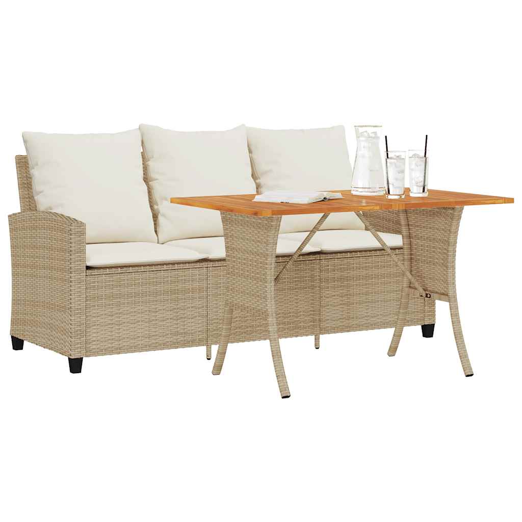 Tuinbank 3-zits met kussens & tafel poly rattan beige is nu te koop bij PeponiXL, paradijselijk wonen!
