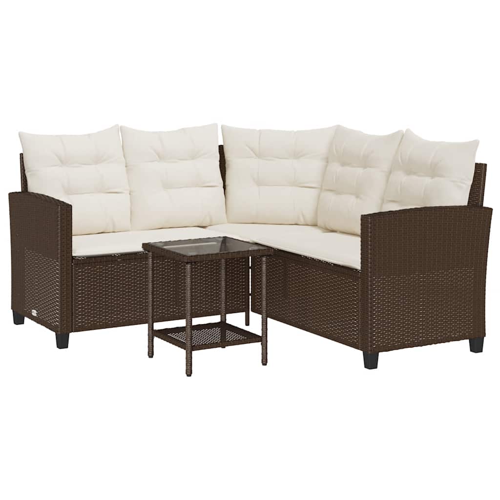 Tuinbank met tafel en kussens L-vormig bruin polyrotan is nu te koop bij PeponiXL, paradijselijk wonen!