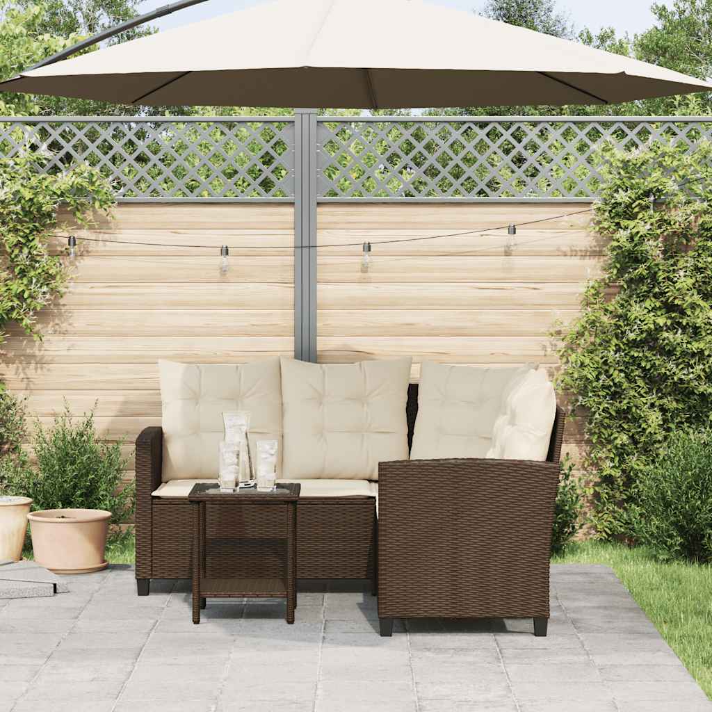 Tuinbank met tafel en kussens L-vormig bruin polyrotan is nu te koop bij PeponiXL, paradijselijk wonen!