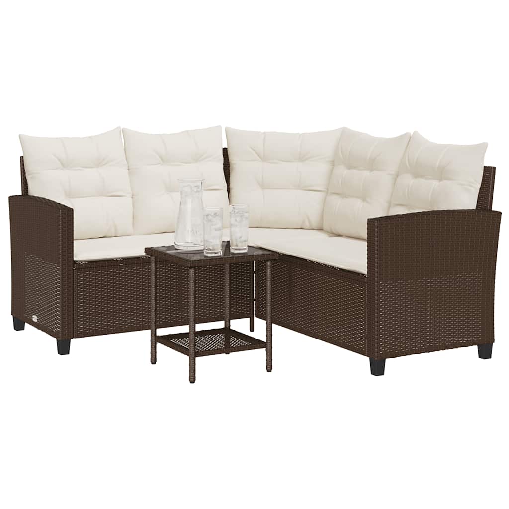 Tuinbank met tafel en kussens L-vormig bruin polyrotan is nu te koop bij PeponiXL, paradijselijk wonen!