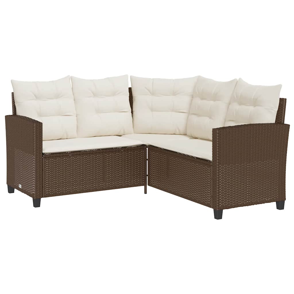 Tuinbank met tafel en kussens L-vormig bruin polyrotan is nu te koop bij PeponiXL, paradijselijk wonen!