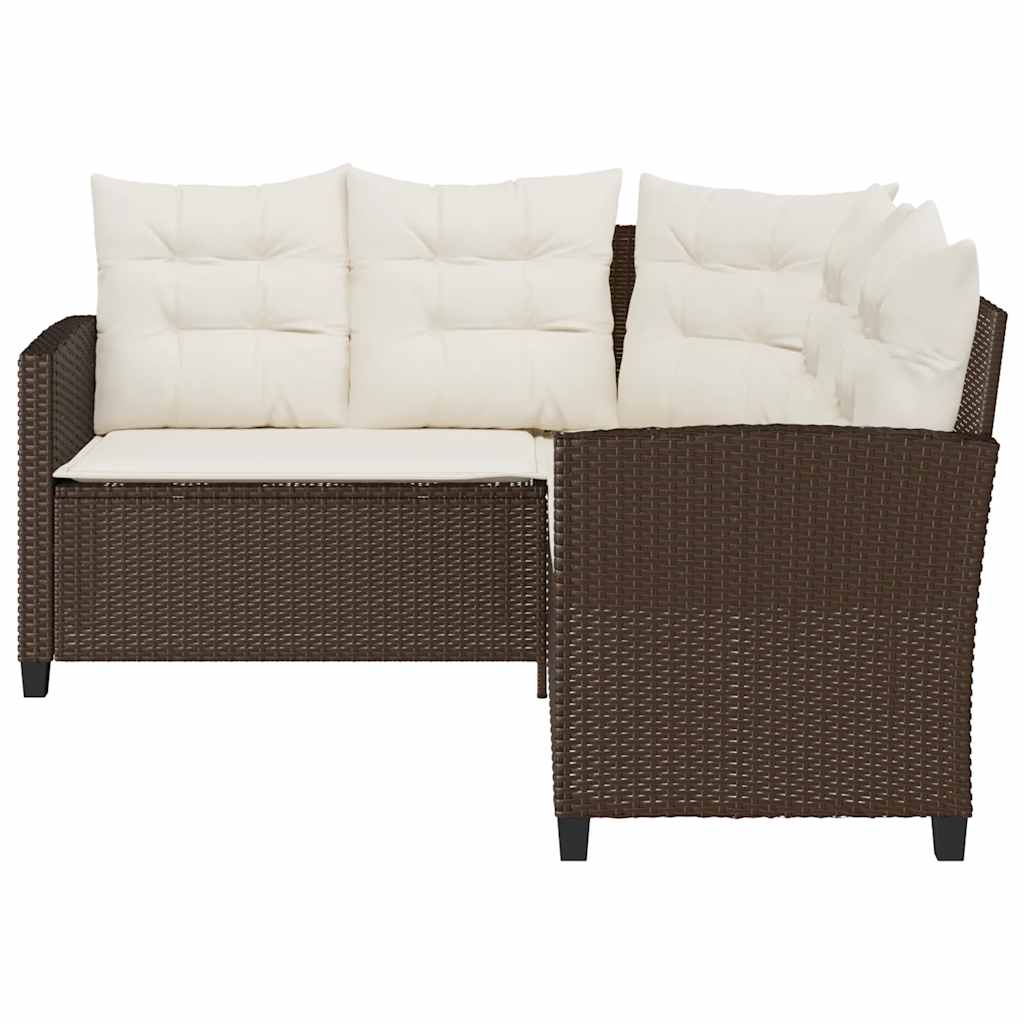 Tuinbank met tafel en kussens L-vormig bruin polyrotan is nu te koop bij PeponiXL, paradijselijk wonen!