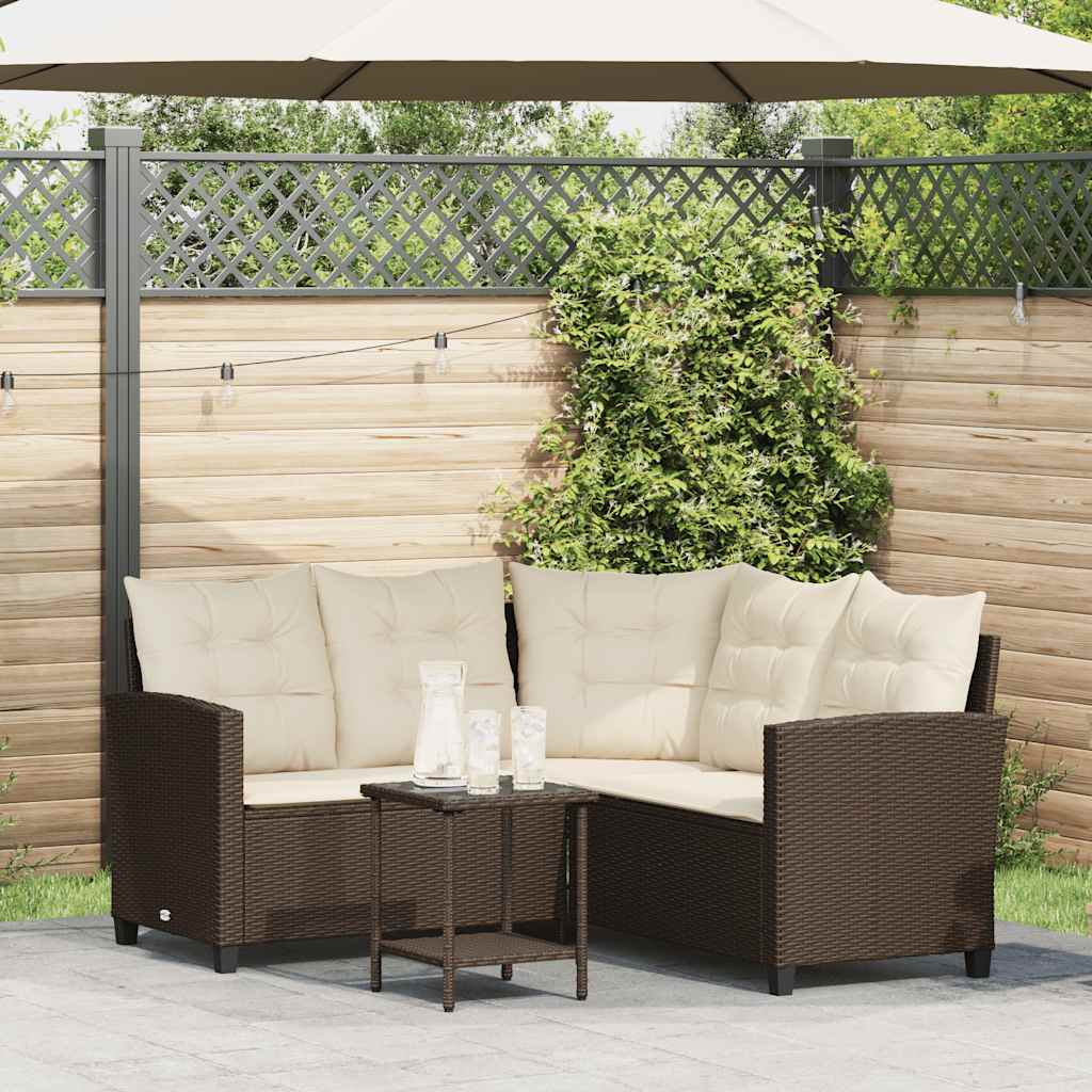 Tuinbank met tafel en kussens L-vormig bruin polyrotan is nu te koop bij PeponiXL, paradijselijk wonen!