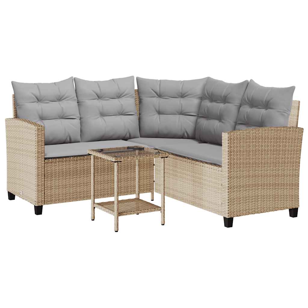 Tuinbank met tafel en kussens L-vormig beige poly rattan is nu te koop bij PeponiXL, paradijselijk wonen!