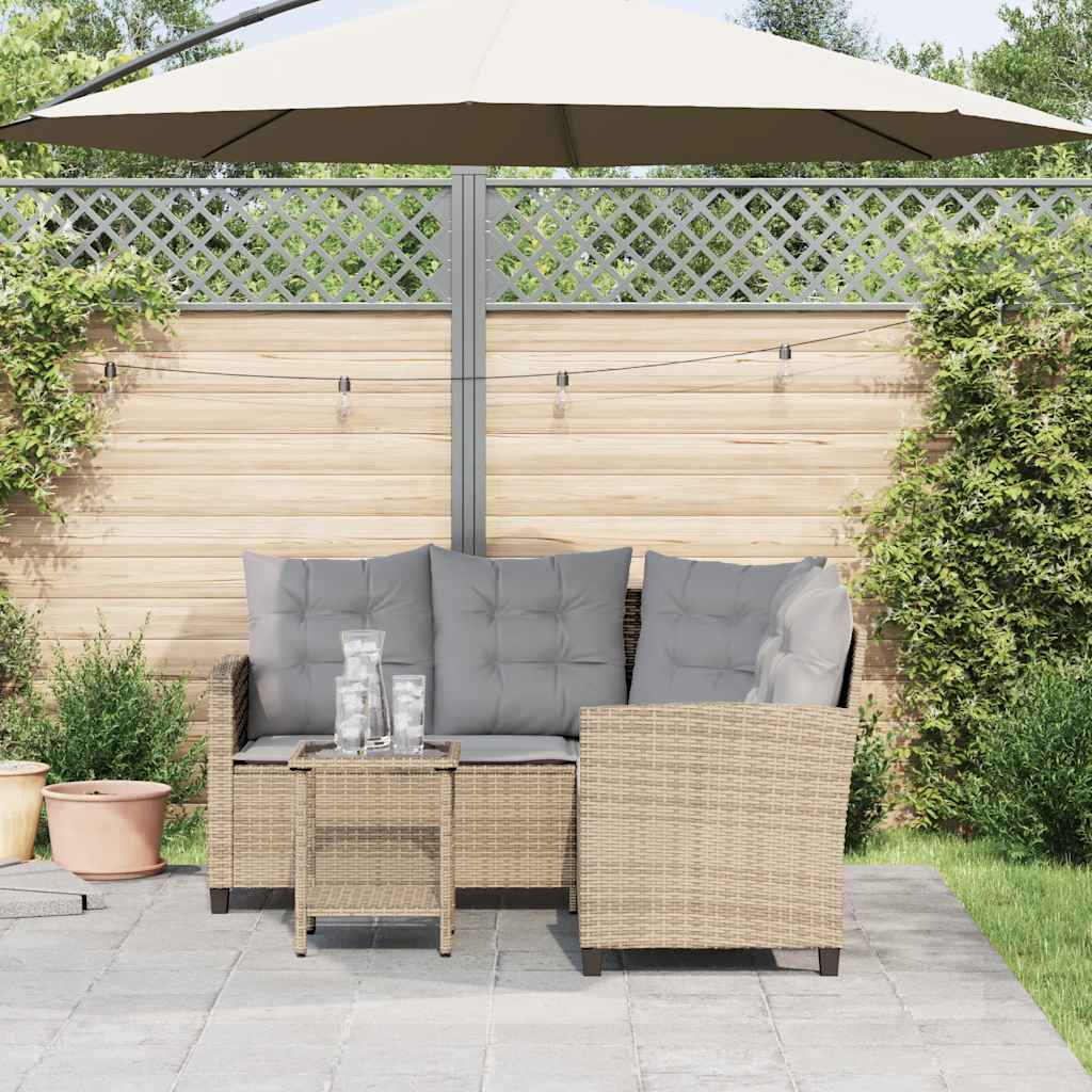 Tuinbank met tafel en kussens L-vormig beige poly rattan is nu te koop bij PeponiXL, paradijselijk wonen!