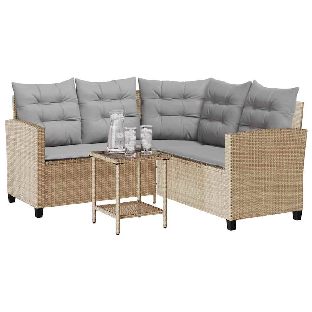 Tuinbank met tafel en kussens L-vormig beige poly rattan is nu te koop bij PeponiXL, paradijselijk wonen!