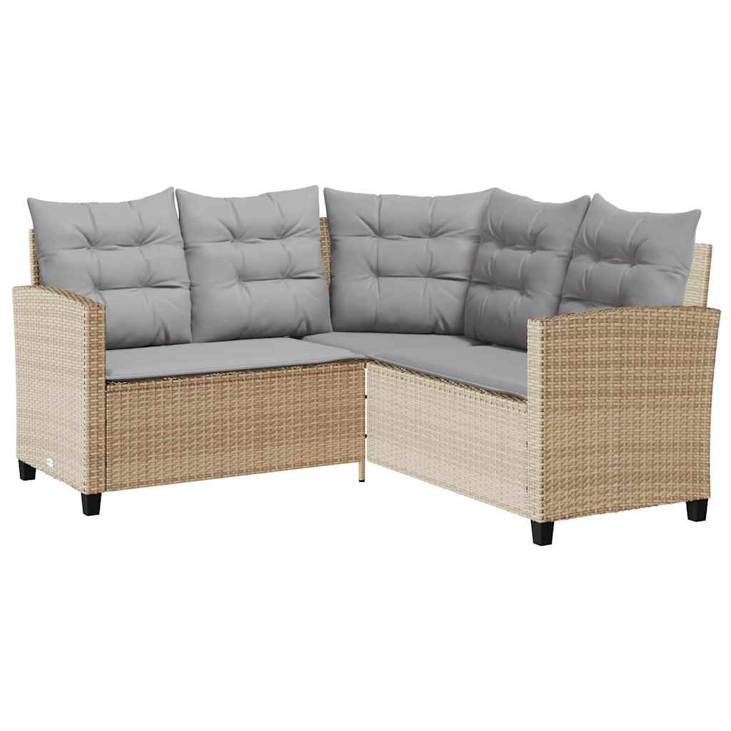 Tuinbank met tafel en kussens L-vormig beige poly rattan is nu te koop bij PeponiXL, paradijselijk wonen!