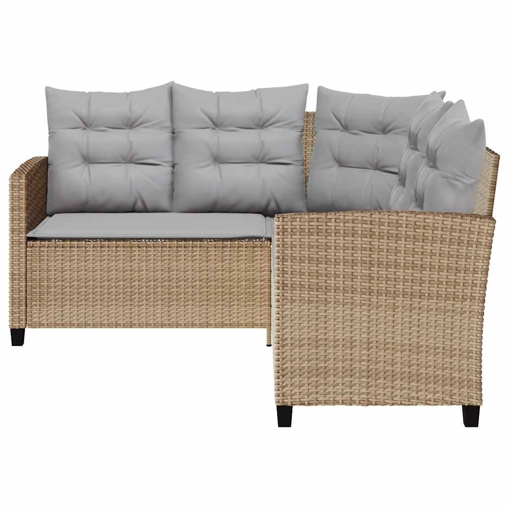 Tuinbank met tafel en kussens L-vormig beige poly rattan is nu te koop bij PeponiXL, paradijselijk wonen!