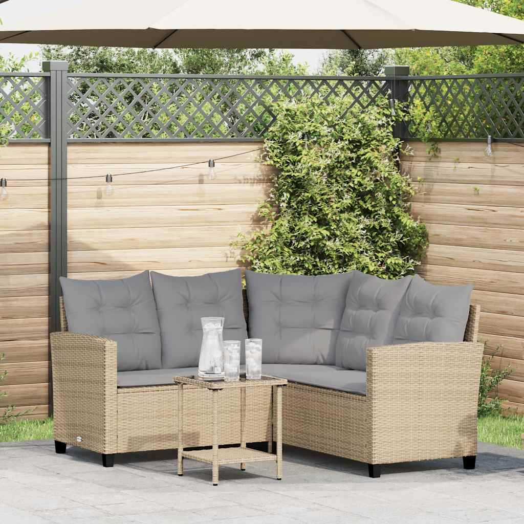 Tuinbank met tafel en kussens L-vormig beige poly rattan is nu te koop bij PeponiXL, paradijselijk wonen!