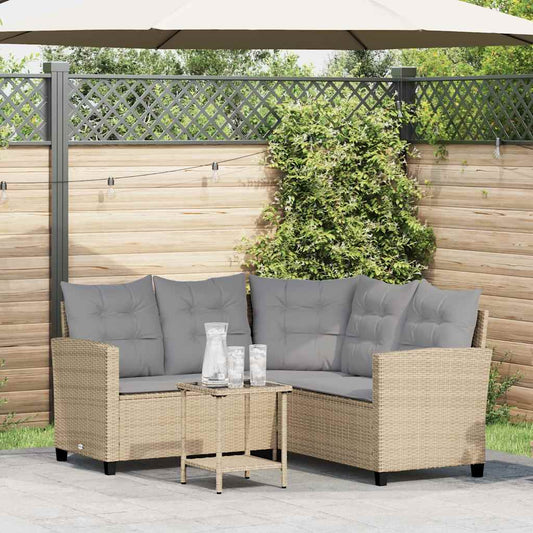 Tuinbank met tafel en kussens L-vormig beige poly rattan is nu te koop bij PeponiXL, paradijselijk wonen!